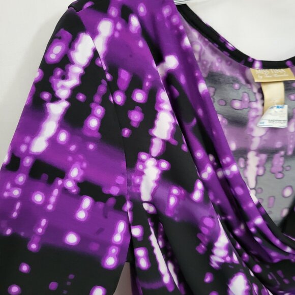 NEW Miss Tina Medium Purple Black Blouse pullover cowl ruched silky NWT - Picture 4 of 9